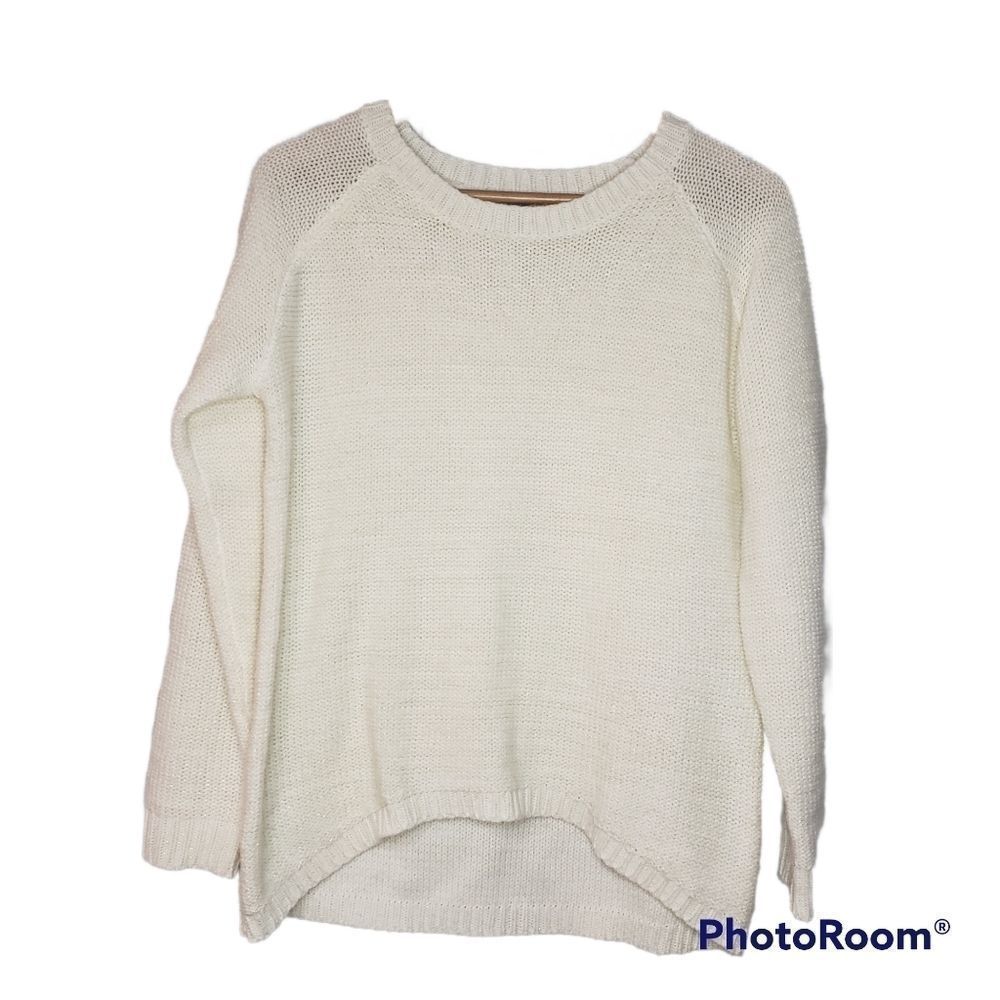Windsor Waffle Knit Sweater crew neck Medium Large cream gold
